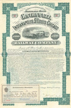 Cincinnati, Indianapolis, St. Louis and Chicago Railway Co. - $1,000 Railroad Bond